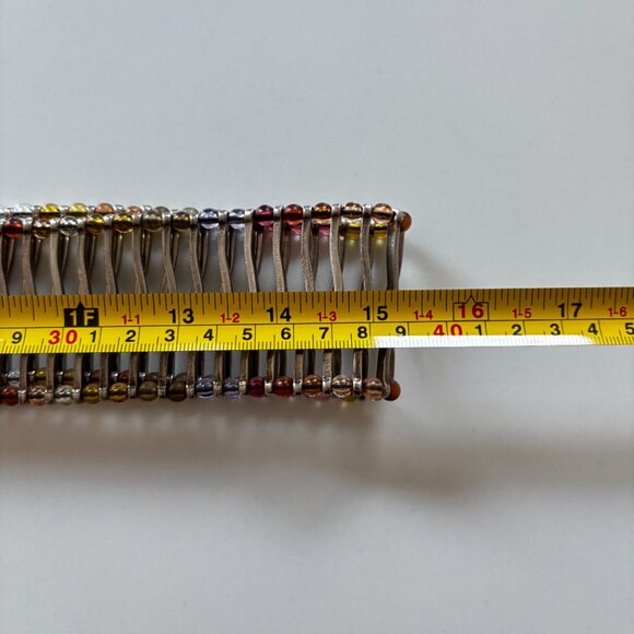 Burnished Silver Metal & Colorful Beaded Stretch Belt Womens M Unique 34\